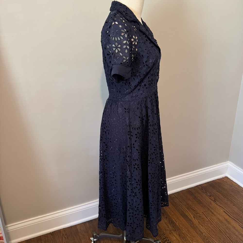 J. Crew Blue and White A-Line Midi Dress with Notched Collar - Picture 5 of 13